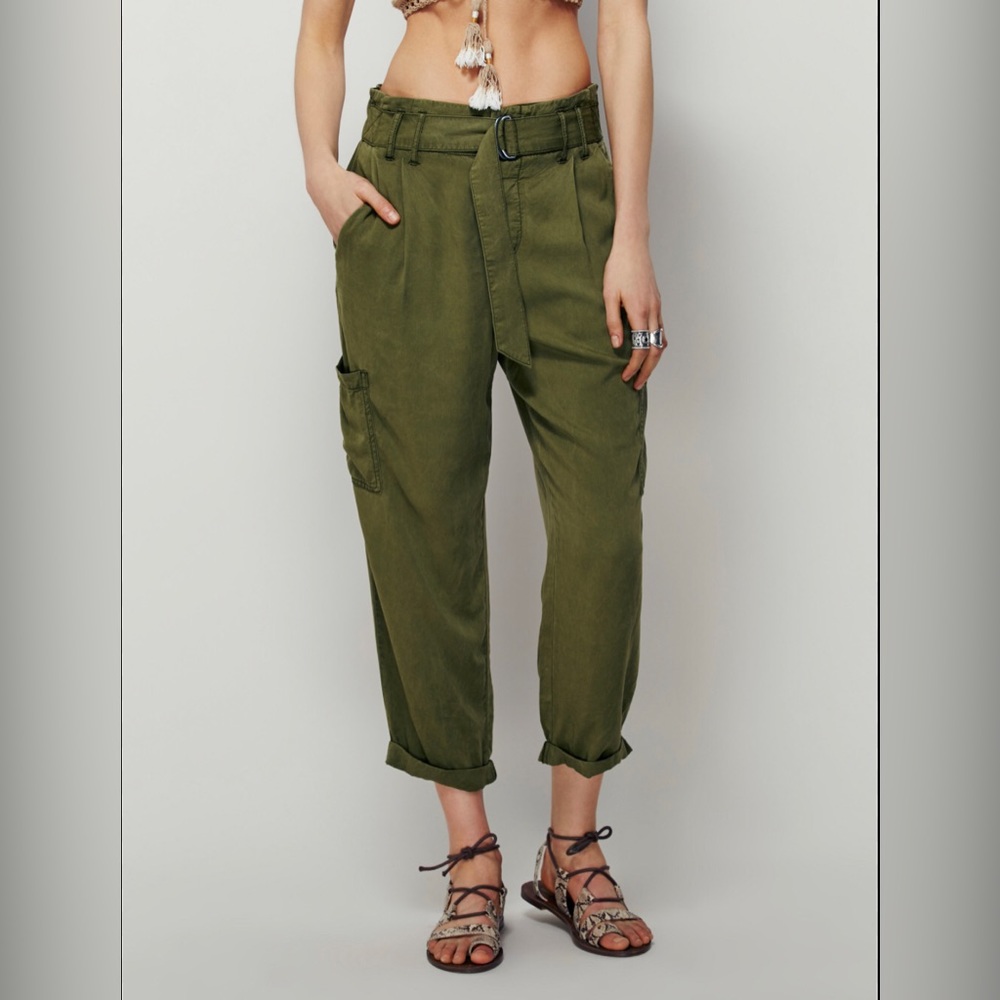 Free People Summer's Over Belted Lightweight Cargo Pants Light Green Women's 8